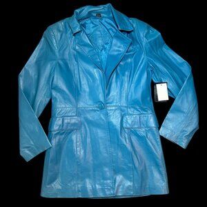 Worthington Icy Cerulean Blue Genuine Leather Blazer Jacket M